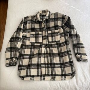 Bardot Cream and Green Plaid Shacket